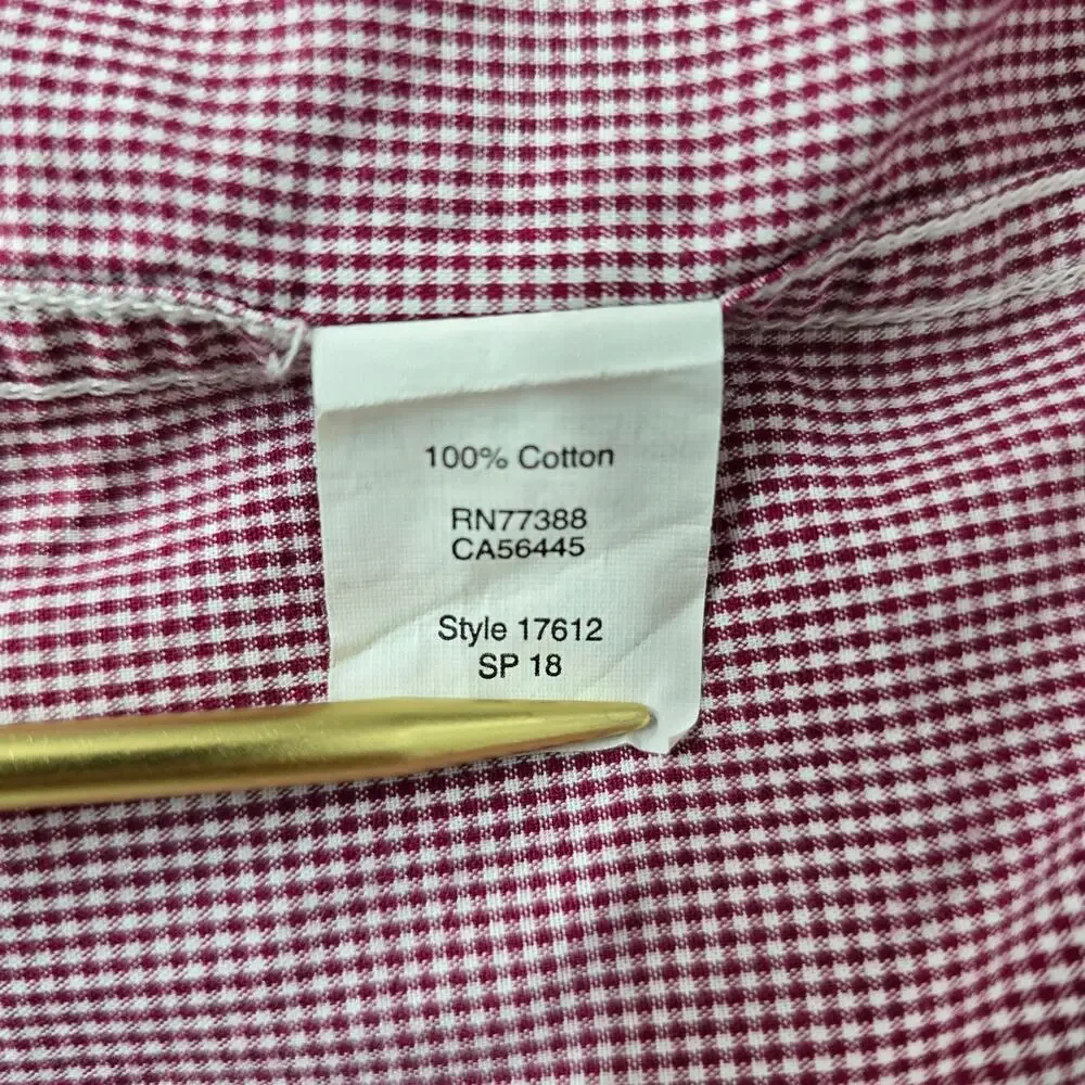 J. Crew Shirt Men XL Micro / Mini Red Gingham Check Long Sleeve Button down
